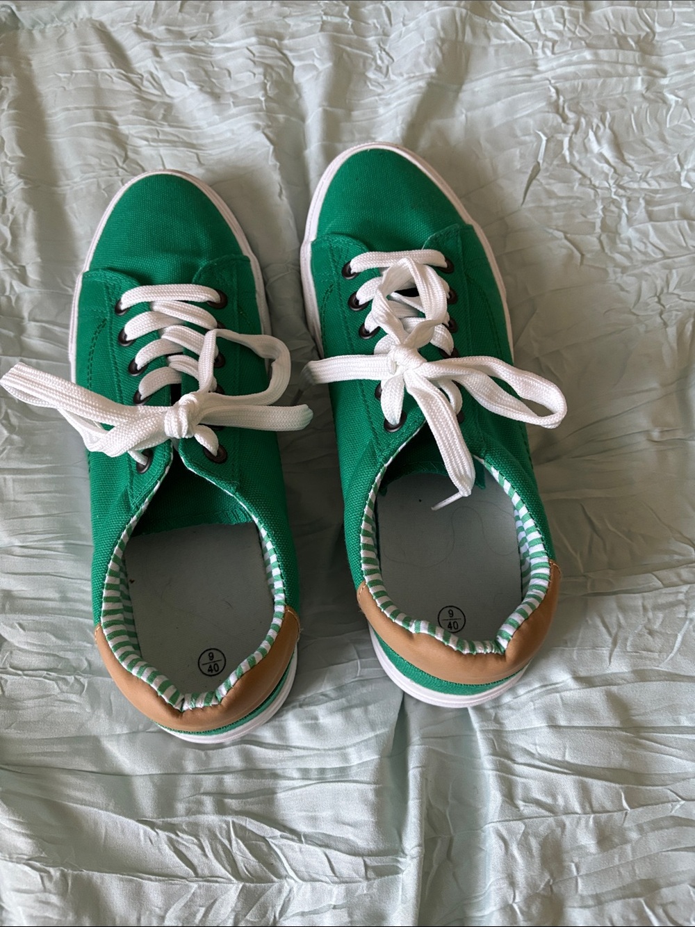 Women’s Green Canvas Lace-Up Sneakers with Tan Heel Accent